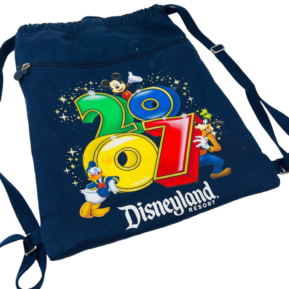 Disneyland Resort 2007 Backpack Bag Zip Pocket Navy Mickey Donald Goofy